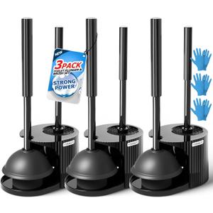 3Pack 2 in 1 Toilet Brush and Plunger Set, Extended Handle Plunger,Toilet Bowl Brush Plunger Set,Bathroom Cleaning Tools,Toilet Brush Plunger Combo,Cleaning Brush,Cleaning Supplies (21inch) (Black)