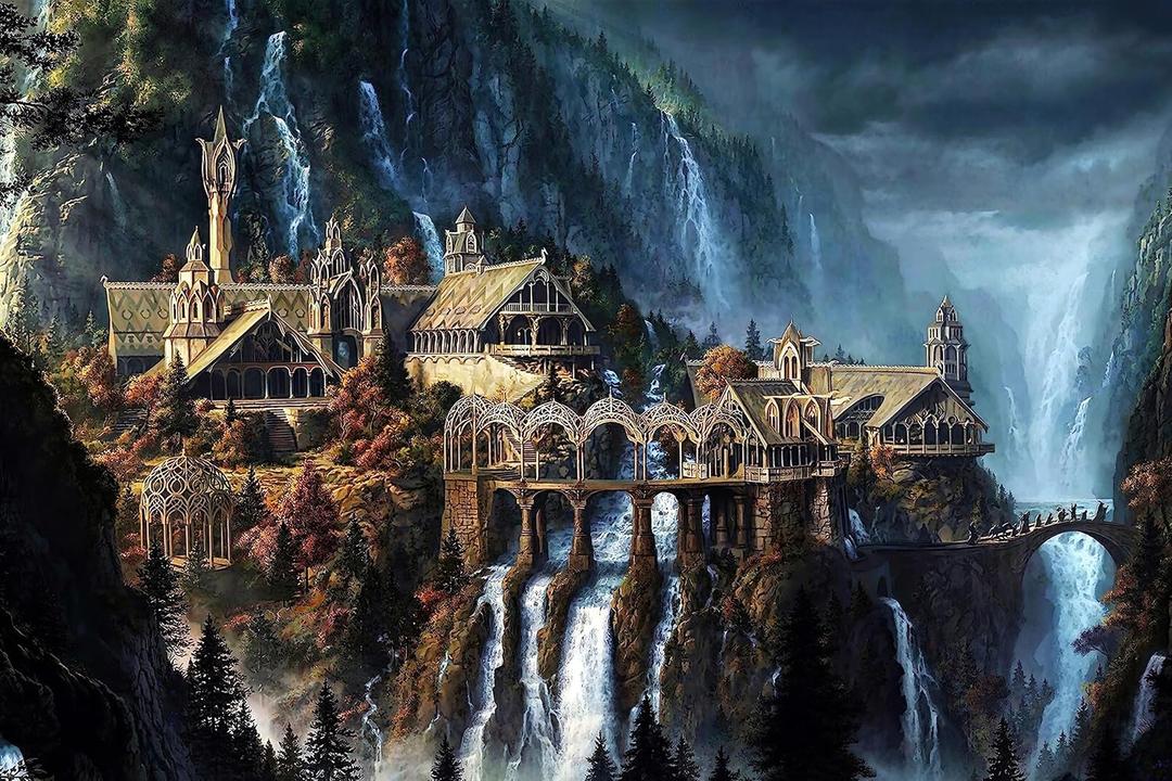 Lord of The Rings 1000 Piece Puzzle for Adults  Waterfall Town Artwork Jigsaw Family Game