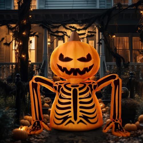 Leyndo Halloween Inflatables Decorations Outdoor 5.6 ft Pumpkin Skeleton Skull Giant Inflatables Built-in LED Halloween Blow up Yard Decoration Spooky with Lights for Garden Patio Lawn Party Decor