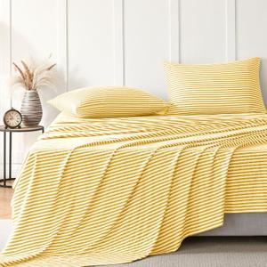 JELLYMONI Striped Sheets Set Queen Size, 4 Pieces 100% Cotton Bed Sheets - 16" Deep Pockets Fitted Flat Sheet & Pillowcase Bedding Set, Ultra-Soft, Machine Washable