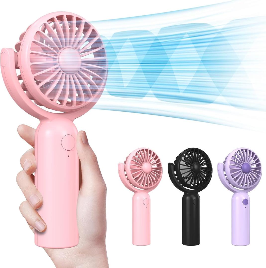 3 Packs Portable Handheld Mini Fans with 3 Speed, 180 Adjustable, Lightweight, USB C Rechargeable for Travel Stylish Kids Girls Women Men Indoor Outdoor,Eyelash Personal Fan Black & Purple & Pink