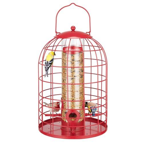 Kingsyard Metal Bird Feeder for Outdoors, Squirrel Proof Caged Tube Feeders Hanging Green, Wild Small Birds Rainproof Station for Garden Yard Seed Easy Clean,Red