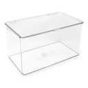 Isaac Jacobs Large Stackable Organizer Bin (10.75” x 6.5” x 6.1”) w Hinged Lid Clear Storage Box Home Office School Fridge Bathroom Kitchen Pantry Container BPAFree Food Safe (Large Clear)