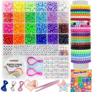 LIS HEGENSA Pony Beads Bulk,Kandi Beads for Necklace Jewelry Making Hair Braiding,Bracelets Making Kits,Hair Bead,Bracelet Plastic Bead for Crafts Braids Girls(24 Color,1000PCS)