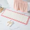 ORTIGIA Long Cute Scalloped Bathroom Rugs Runner, Fun White and Pink Plush Microfiber Scallop Bath Mats Non Slip Washable Quick Dry Absorbent, Rug Carpet for Bathtub Sink Laundry Room Bedroom, 17x47 (1'5" x 3'11")