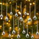 Wettarn 30 Pcs Acrylic Crystal Christmas Balls Ornaments, Clear Crystal Glass Christmas Diamond Ornaments Raindrops with Silver Thread for Hanging Decorations (Water Drop)