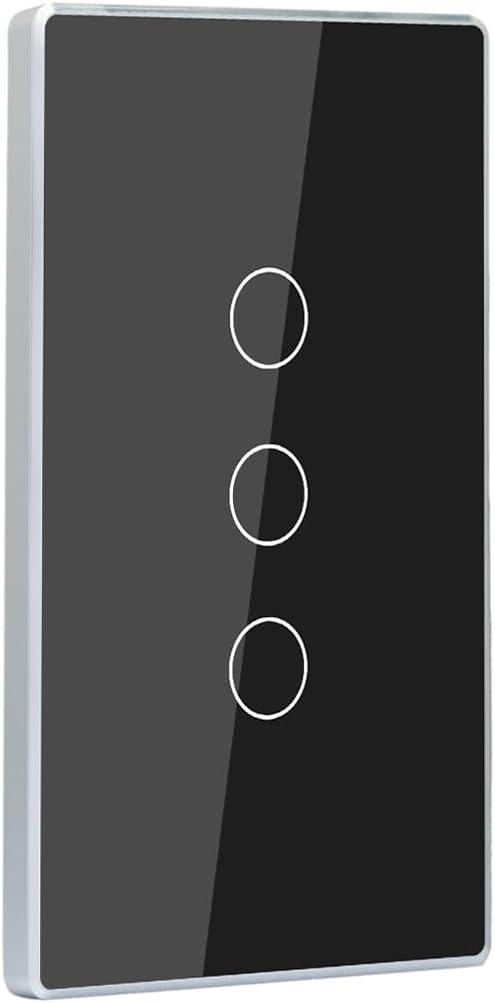 Smart Switch Aluminum Frame,Need Neutral Wire,Black 3 Button | 2.5D Tempered Glass Panel,4.65 X 2.83 X 1.26 Inches,Only 2.4GHz Wi-Fi,Work with Tuya/Smart Life,App/Voice Control