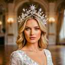 Sparkly Crystal Star Bridal Wedding Taira and Crown Silver Leaf Rhinestone Queen Crown Glitter Birthday Party Hair Accessories for Women