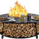 Uniflasy 48" Fire Pit Surround Tabletop for Solo Stove Yukon, Bonfire & Tiki, Portable Protective Barrier Equal Width Design with Firewood Storage Shelf for Safety & Extra Space, Outdoor FirePit Table