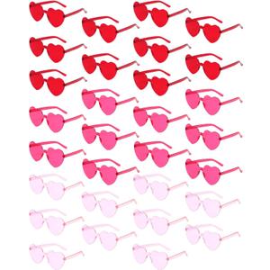 PARSUP 30 Pairs Heart Shaped Rimless Glasses Frameless Heart Sunglasses Transparent Transparent Red/Rose Red/Pink Color Glasses Tinted Eyewear Bachelorette Party Favors Photo Booth Props