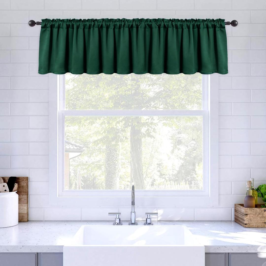 MIULEE Christmas Blackout Window Valance for Bedroom Kitchen Bathroom Living Room Darkening Rod Pocket Curtain Valance, Thermal Insulated Window Treatment 1 Panel, 52 x 18 Inches, Hunter Green
