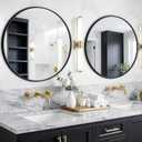 Round Bathroom Mirror for Wall, 2 Pack 26" Black Circle Mirror, Tempered Glass Bathroom Mirror for Over Sink, Modern Metal Framed Round Vanity Mirror for Entryway, Bedroom, Living Room