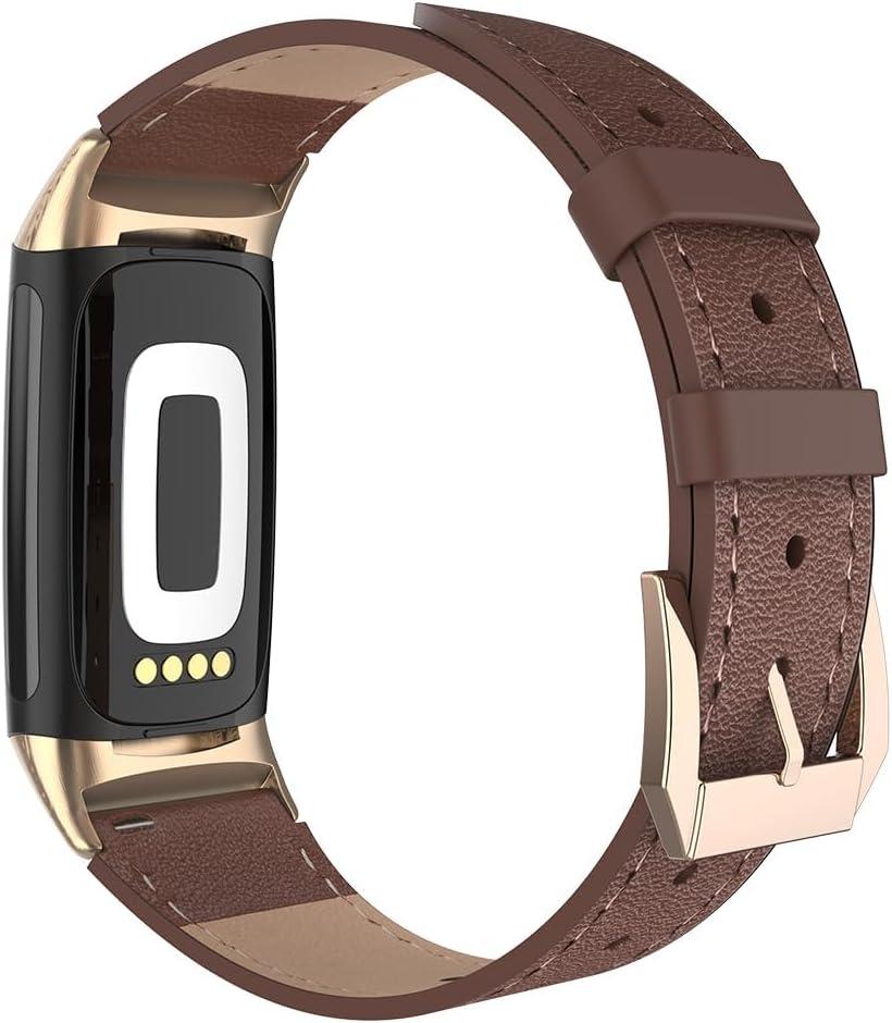 Simpeak Leather Band Compatible with Fitbit Charge 6 / Charge 5 Smartwatch, Women Men Genuine Leather Wristband Strap Replacement for Fitbit Charge 5 Charge 6 (Brown)
