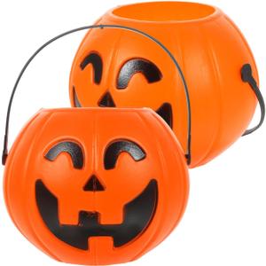 Homoyoyo Large Pumpkin Candy Basket - 2pcs Plastic Trick or Treat Buckets for Halloween Fun and Party