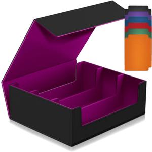 1800+ Trading Card Storage Box, Magnetic Closure Toploaders Storage Box Hold 600+ 35PT 3"x4" Standard Toploaders, PU Leather Card Deck Boxes Fit for MTG,Sport Cards,Game Cards