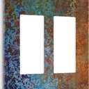 Old Abstract Blue/Red Messy Rust 2 Gang Double Decorator GFCI/Rocker Wall Plate Orange Messy Metal Copper Rusty Iron Print Electrical Outlet Decorative Receptacle Cover Light Switch for Dimmer, USB