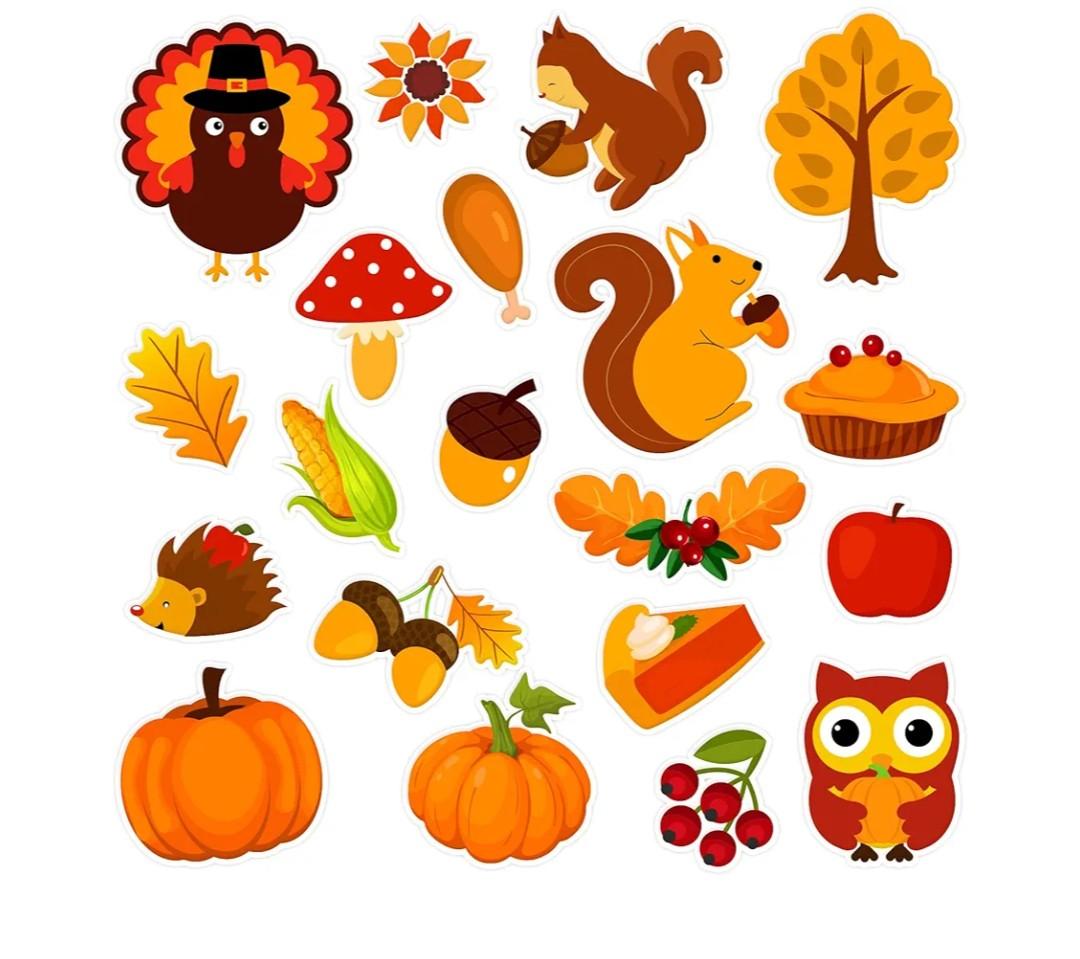 20 PCS Autumn Clings Fall Thick Gel Cling Window Gel Decals Stickers for Kids, Toddlers and Adults Home Airplane Classroom Nursery Autumn Fall Thanksgiving Party Supplies Decorations (Thanksgiving)
