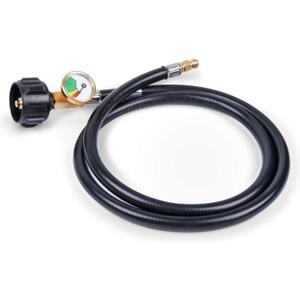 GasSaf 4 FT RV Propane Hose,1/4" Inverted Male Flare RV Gas Hose with Gauge Suitable for Standard 2-Stage Regulator,Gas Grill Camper and Outdoor Cooking