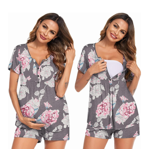 Ekouaer Women's Maternity Nursing Pajama Sets Short Sleeve Postpartum Pajamas Breastfeeding Pregnancy Clothes L