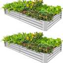 Land Guard 2 Pack 631ft Galvanized Metal Raised Garden Bed, Metal Planter Kit Box Outdoor for Deep-Rooted Vegetables, Flowers, Green and Herbs (Silver)