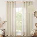 LAMIT Beige Linen Sheer Curtains 96 Inches Long for Living Room, Linen Textured Light Filtering Panels Bronze Grommet Floor to Ceiling Drapes for Sliding Glass Door/Bedroom, 2 Panels, 52 x 96 Inch