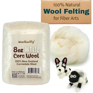 Woolbuddy Wool Felting Core Wool  Handmade Carded White for Needle & Wet Felting, Dryer Balls, Craft Pads & Chunky Yarn (8oz)