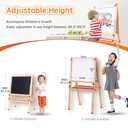 Wooden Adjustable Easel for Kids,Quick-Fold Kids Easel with Paper Roll&Accessories, Double Sided Painting Easels for Toddlers 3,4,5,6,7,8,9,10 Years,Perfect Painting Gifts&Supplies for Boys&Girls