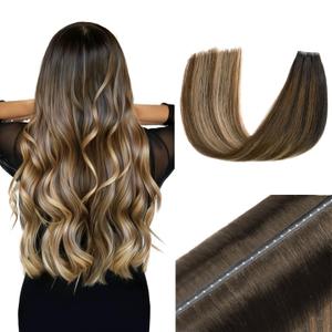 Butterfly Weft Hair Extensions Human Hair Invisible Genius Weft Hair Extensions 100% Real Human Hair Extensions 18 Inch 50g,OVO Hole Micro Hand-Tied Look Straight Hair 1B/4/27