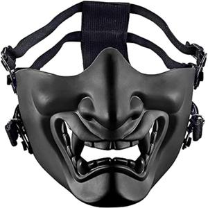 Tactical Airsoft Half Face Masks, Airsoft Mask Half Face Evil Demon Hannya Kabuki Samurai Oni Masks Airsoft Protective Masks for Cs War Game Halloween Party (Black)