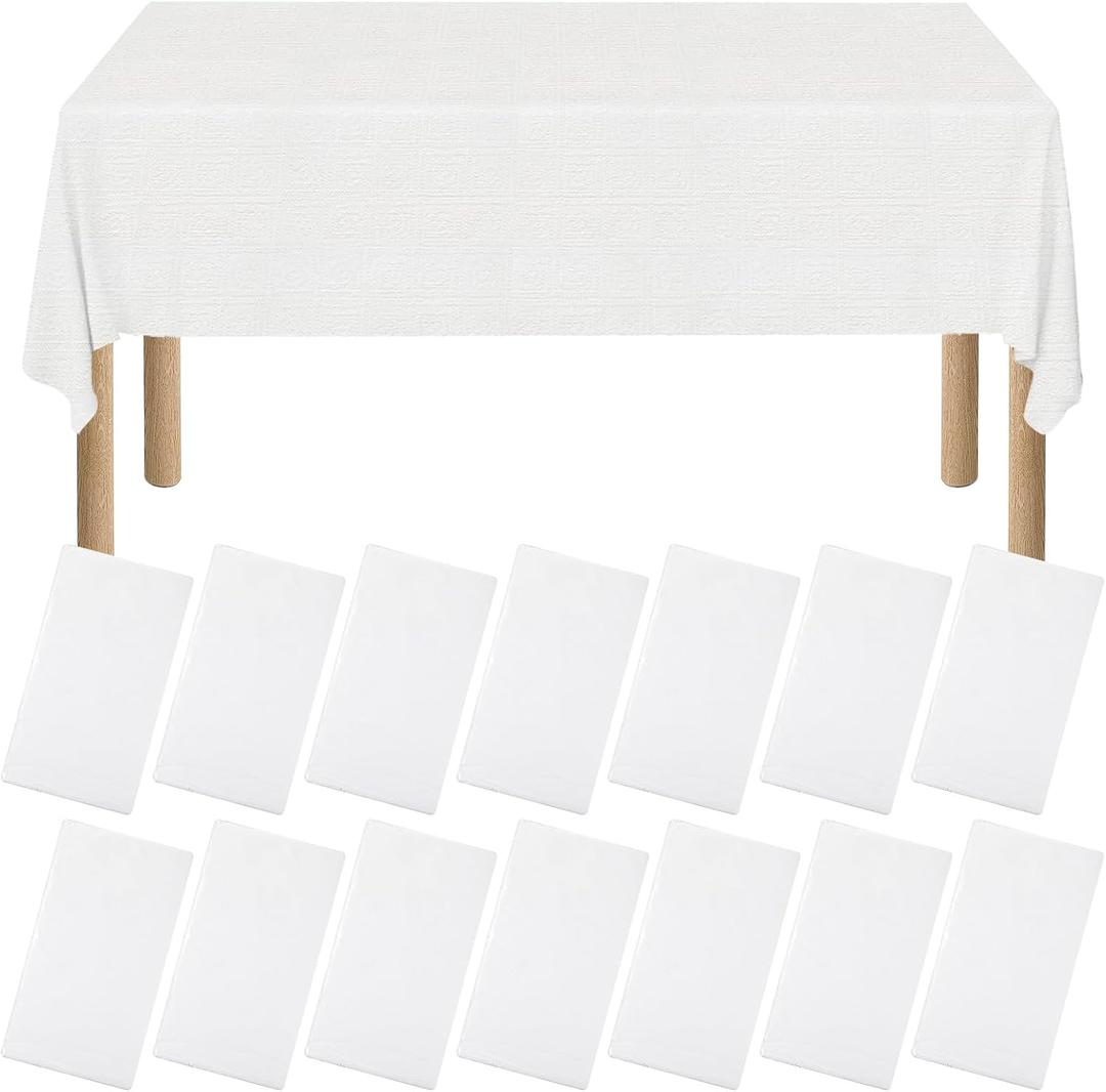 15 Pack White Paper Tablecloths for Rectangle Tables 55 x 108 Inch, 3 Ply Disposable Table Cloths with Plastic Backing for Wedding, Birthday Party, Banquet