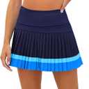 Fisoew Women's High Waisted Tennis Skirts Color Block Pleated Athletic Golf Skorts with Built in Shorts (Blue, L)