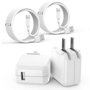 iPad iPhone Charger Fast Charging [ Apple Certified ] 2Set 6FT USB to Lightning Cable iPad Cord with 12W Foldable Block i Phone Charging Travel Wall Plug Compatible with i Pad, iPadPro, iPadAir,iPhone