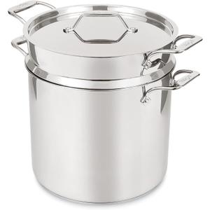 All-Clad Simply Strain Stainless Steel Stockpot, Multipot With Insert & Lid, 16 Quart Induction Oven Broiler Safe 600F, Strainer, Pasta Strainer with Handle, Steamer Pot, Pots and Pans, Silver