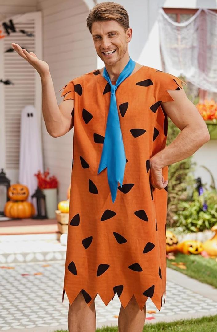 Halloween Cavemen Cosplay Costume for Men Adult Halloween Party Funny Simple Orange Tunic Outfits
 L