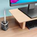 Aothia Large Dual Monitor Stand Riser, Solid Wood Desk Shelf with Eco Cork Legs for Laptop Computer/TV/PC/Printers, Perfect Desktop Stands Organizer with Underneath Storage for Office Accessories