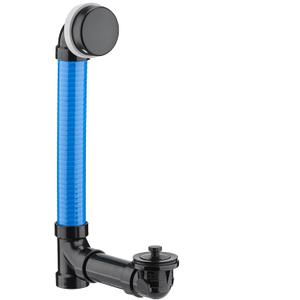 (1 Pack) Yariwiz 1-1/2" Matte Black Bathtub Tub Drain Kit Blue Elastic Tube Bath Waste Overflow Drain Tube Assembly with Universal Lift & Turn Bathtub Drain and Overflow Faceplate Matte Black