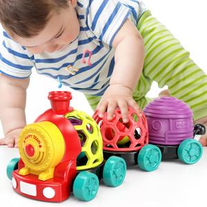MOONTOY Toddler Train Toys for 1 Year Old Boy Birthday Gift Easter Basket Stuffers, Musical Push Go Baby Car Toys for Toddlers 1-3 0-2, Baby Boy Toys 6-12 Month, Infant Rattle 5 6 7 8 9 10 11 12 Month (Red)