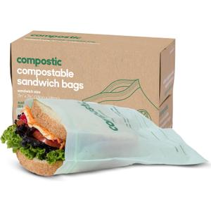 Compostic Home Compostable Resealable Sandwich Bags, Microwave & Freezer Safe, Organic Food Storage Container, 90 Count + 10 Bonus Bags