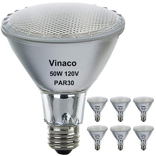 Vinaco PAR30 Flood Light 50W, 6 Pack High Brightness 650LM PAR30 Halogen Long Neck Dimmable,PAR30L Flood 50 Watt 3000K Warm White, Long Lasting PAR 30 50W 120V Flood Long Neck with E26 Base