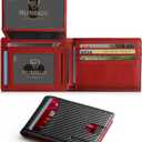 RUNBOX Wallet for Men Slim Rfid Leather 2 ID Window With Gift Box | Slim, Rfid, 2 ID Window, With Gift Box, Slim, RFID (Carbon Black & Red-New)