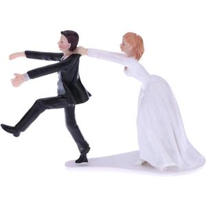 Bride&Groom Figurines Romantic Bride and Groom Wedding Cake Topper Funny Resin Run Groom Bridal Show Stand Cake Topper Wedding Valentines Day Engagement Anniversary Decoration