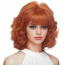 Short Copper Red Wigs for Women Auburn Wavy Shoulder Length Wig with Bangs Synthetic Ginger Curly Natural Wig for Role Play,Halloween,Daily Use