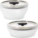Anyday 4-Pc Microwave Cookware & Glass Food Storage Set with Glass Lids | Medium Plastic-Free Containers | Stackable Steamer with Vented Lid for Microwave-Safe Reheating & Steaming Vegetables, Rice (Black Sesame)