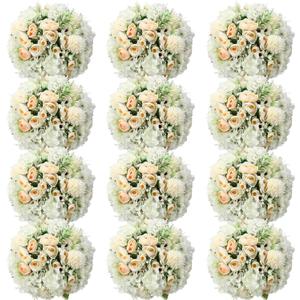 Tigeen 12 Bundles Peonies Artificial Flowers Faux Roses Silk Flowers Hydrangea Artificial Bouquet for Wedding Table Centerpiece Floral Vase Home Office Bridal Decor (White)