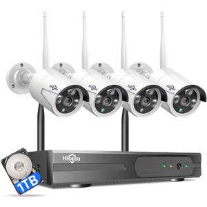 [100ft] Hiseeu Wireless WiFi Security Camera System, Wired Plug-in Powered, Expandable 16CH 4K NVR, 4Pcs 3MP Night Vision Cameras Home Surveillance Outdoor, Motion Detection, 1TB HDD, One-Way Audio