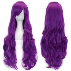 IMISSU 80cm Long Curly Natural Hair Cosplay Wig with Bangs Colorful Halloween Costume Party Wigs for Women (Violet) (Violet)