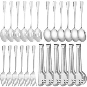 24pcs Serving Utensils Set, Large Stainless Steel Serving Utensils - Durable for Buffets, Dinner Parties, Weddings and Restaurants (Silver)