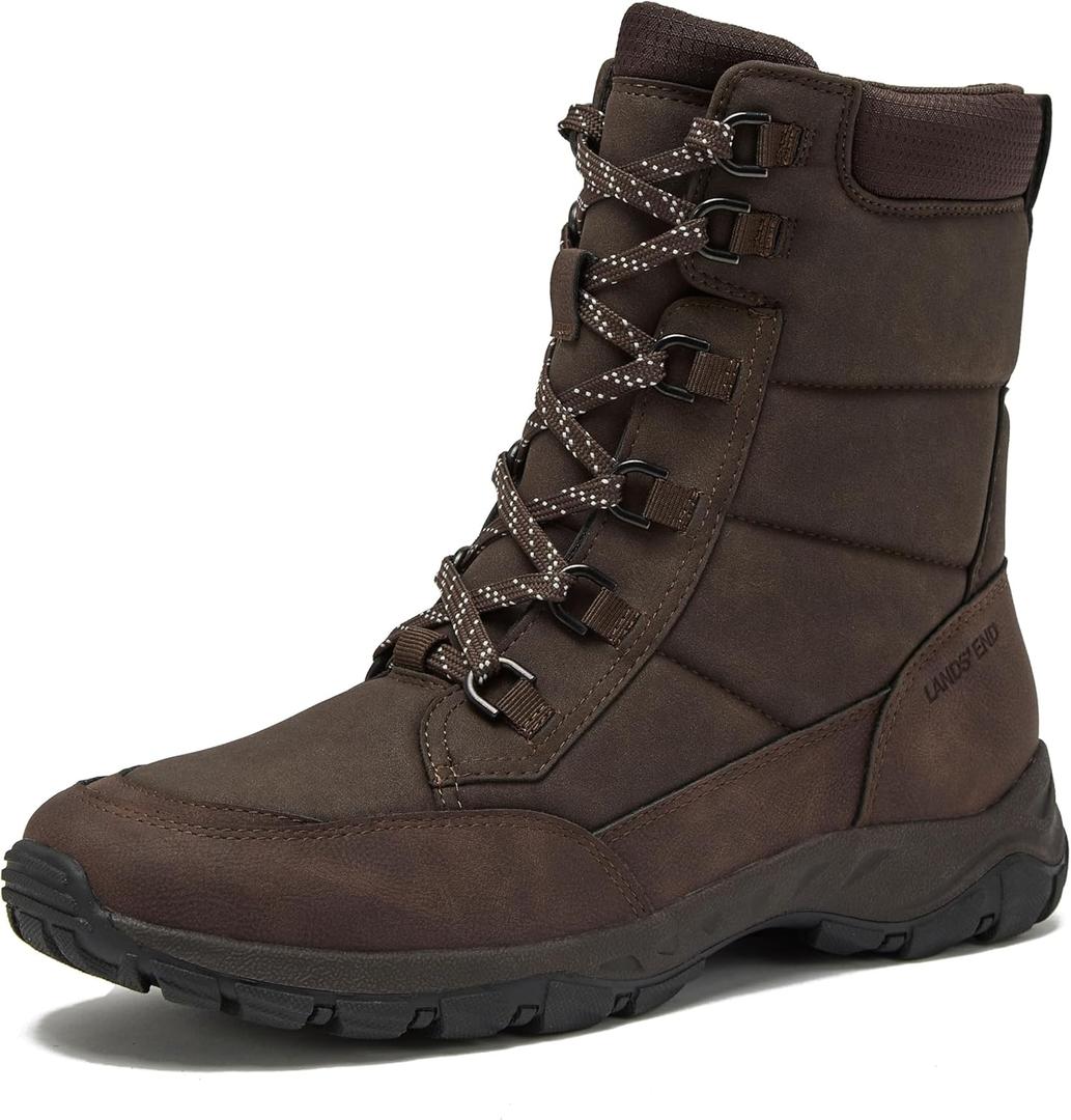 Lands' End Expedition Insulated Winter Boots for Men, Lace Up or Slip On Waterproof Mens Snow Boots, Medium or Wide Width Men's Shoes (11, Dark Brown Max)