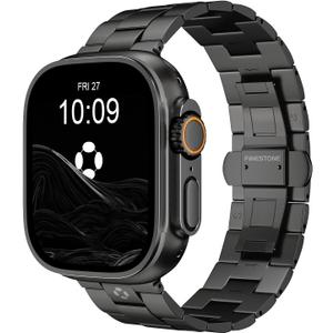 CRNS03 Titanium Watch Band for Apple Watch Ultra 3/2/1 49mm & Series 11/10 46mm, Adjustable Link & Butterfly Clasp for Apple Watch Ultra Band, Premium Color Match iWatch Metal Band for Men (Black)