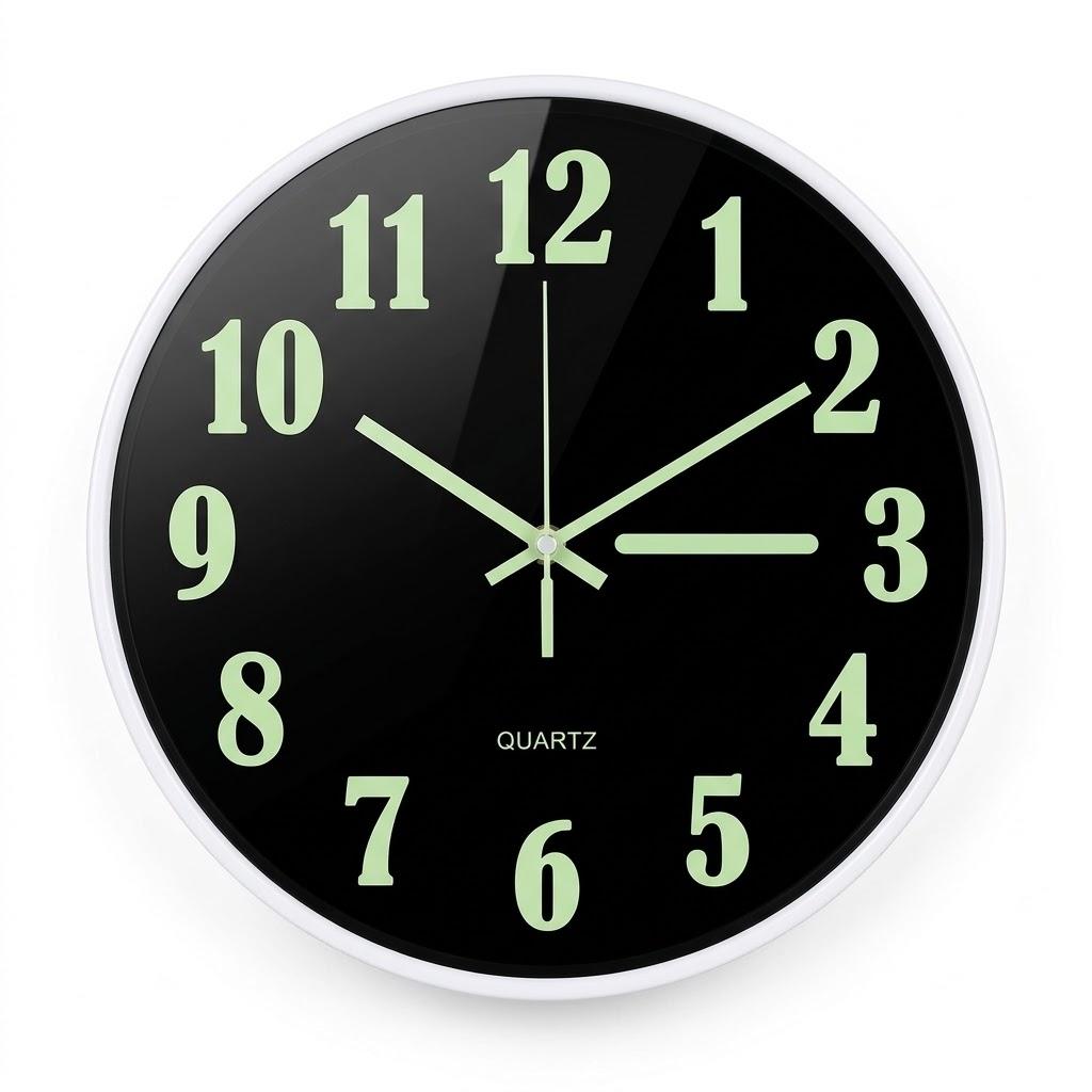 12-Inch Glow in the Dark Wall Clock – Luminous Silent Non-Ticking Quartz Wall Clock with Night Light Function, Bold Easy-to-Read Numbers for Bedroom, Living Room & Office